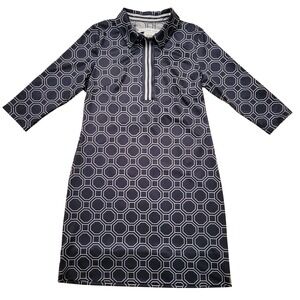 Gretchen Scott Geometric Collar Shift M Everywhere Dress Travel Black Gray Cream